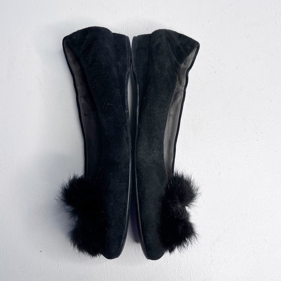 Stuart Weitzman Black Leather Ballet Fur Pom Pom Sz 6 - Picture 5 of 8